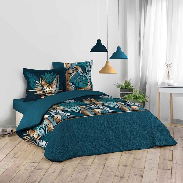 Modra bombažna posteljnina za zakonsko posteljo/podaljšana 240x220 cm Alianor – douceur d'intérieur