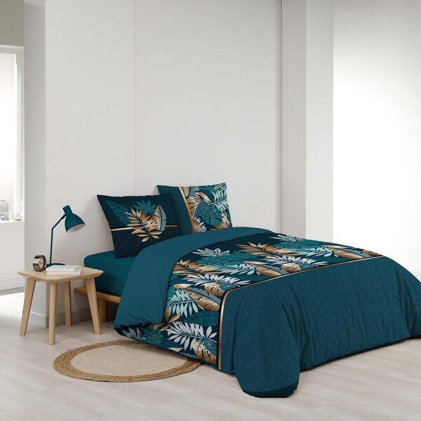 Modra bombažna posteljnina za zakonsko posteljo/podaljšana 240x220 cm Alianor – douceur d'intérieur