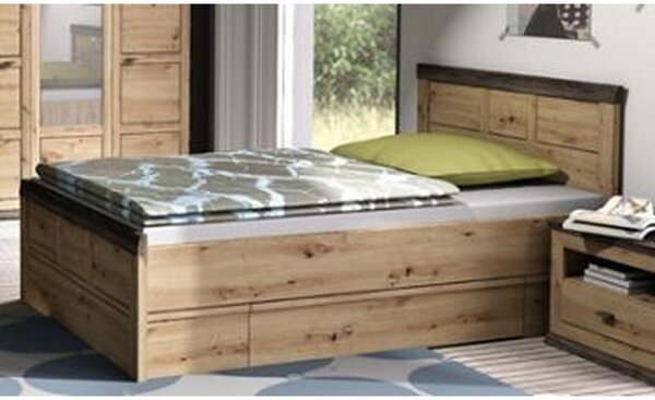 POSTELJA 200 cm x 120 cm , leseni material barve hrasta, temno siva