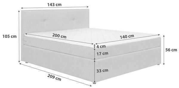 POSTELJA Z VZMETNICO 120 cm x 200 cm , les, leseni material, tekstil siva