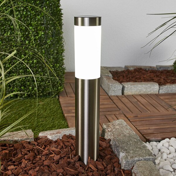 Lindby LED-solarna svetilka Aleeza, 61 cm, nerjaveče jeklo, zemeljski kol, Kovinska, Nerjaveče jeklo, Sodobni