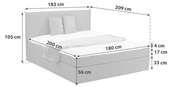 POSTELJA Z VZMETNICO 180 cm x 200 cm , les, tekstil, leseni material siva