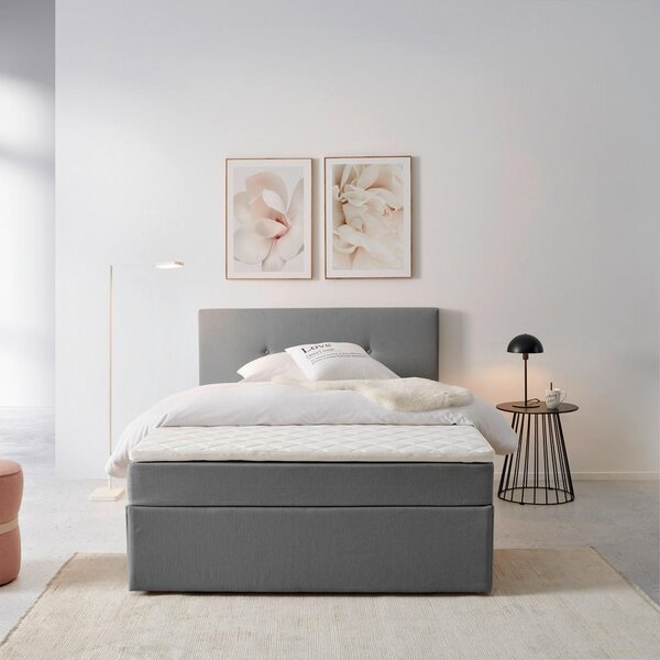 POSTELJA Z VZMETNICO 140 cm x 200 cm , les, tekstil, leseni material siva