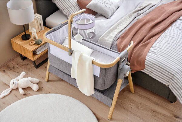 OBPOSTELJNA POSTELJICA Elegance 102/54/69-81 cm naravne barve, temno siva