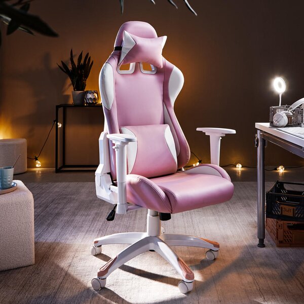 GAMING STOL umetna masa, tekstil bela, pink