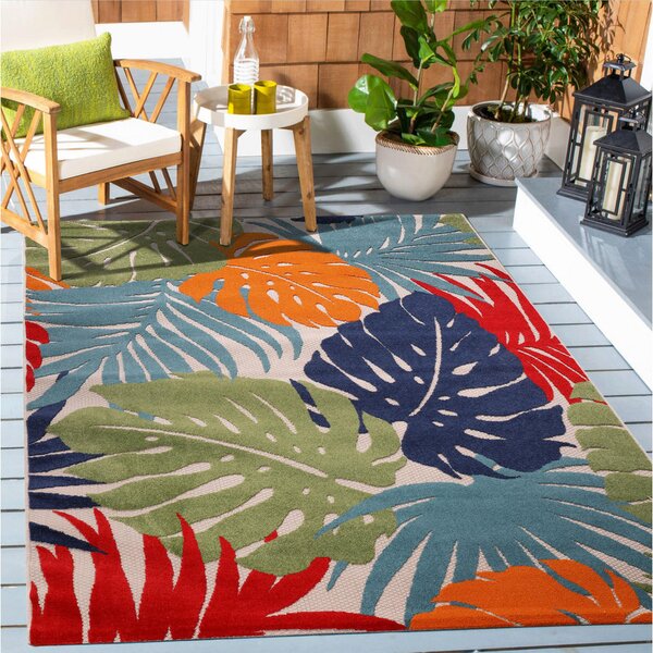 PREPROGA ZA ZUNANJO UPORABO Floral 120/170 cm tkano modra, zelena