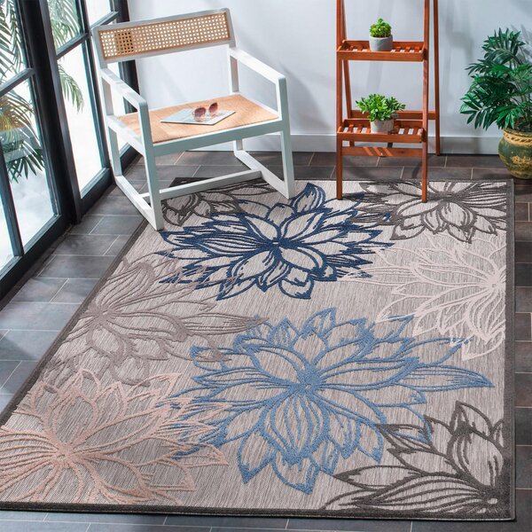 PREPROGA ZA ZUNANJO UPORABO Floral 140/200 cm tkano modra, siva, bela