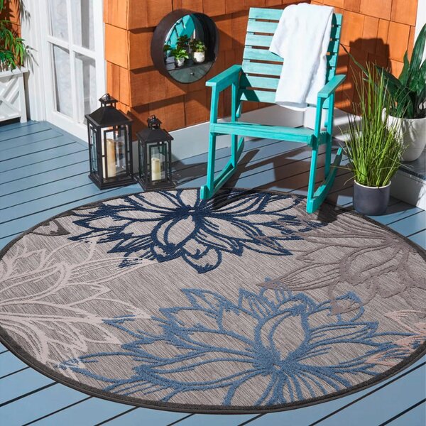 PREPROGA ZA ZUNANJO UPORABO Floral 150 cm tkano modra, siva, bela