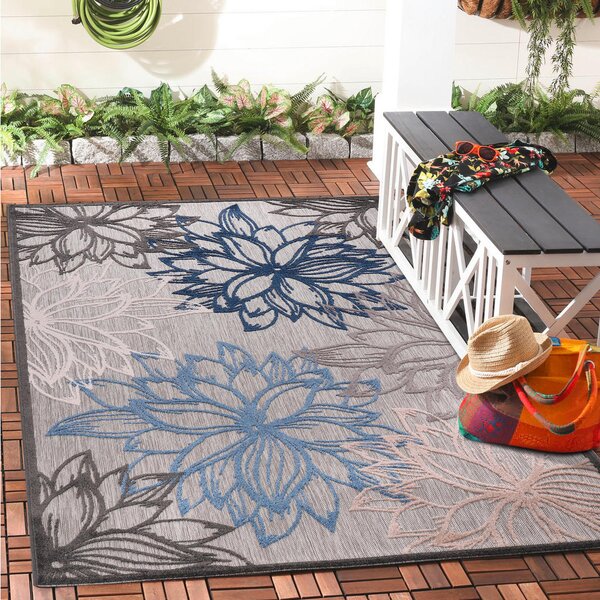 PREPROGA ZA ZUNANJO UPORABO Floral 140/200 cm tkano modra, siva, bela