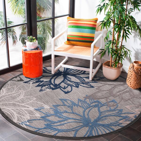 PREPROGA ZA ZUNANJO UPORABO Floral 150 cm tkano modra, siva, bela