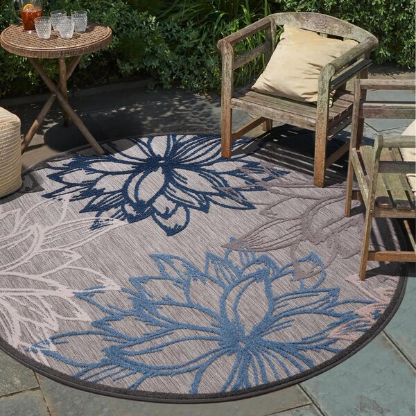 PREPROGA ZA ZUNANJO UPORABO Floral 150 cm tkano modra, siva, bela