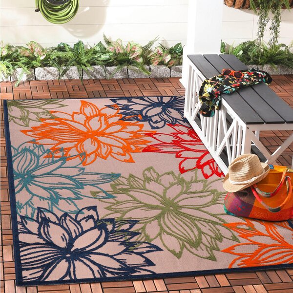 PREPROGA ZA ZUNANJO UPORABO Floral 120/170 cm tkano večbarvno, bela