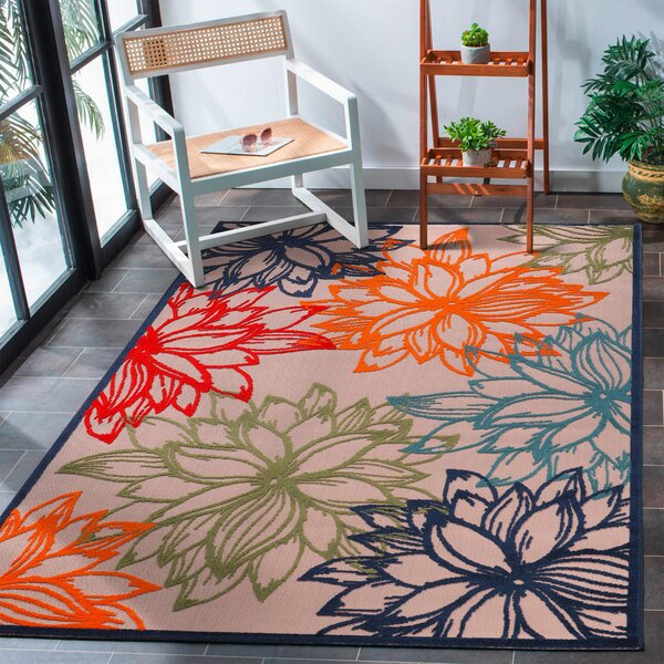 PREPROGA ZA ZUNANJO UPORABO Floral 120/170 cm tkano večbarvno, bela