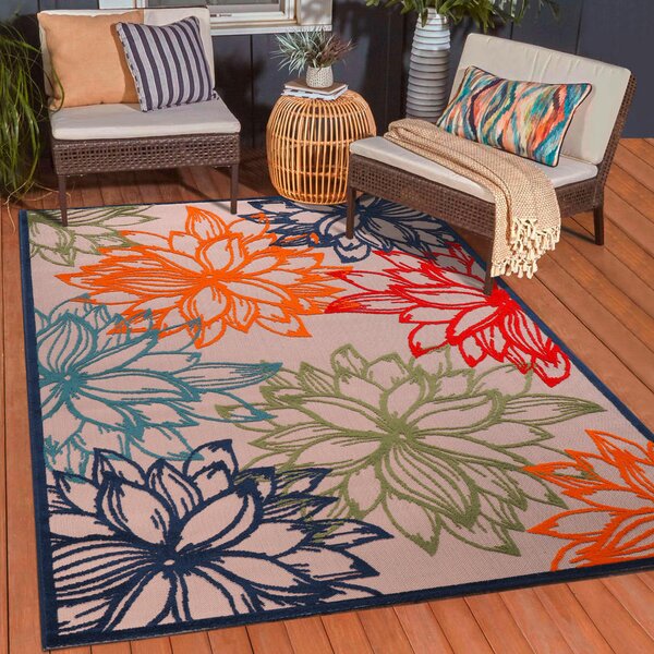 PREPROGA ZA ZUNANJO UPORABO Floral 120/170 cm tkano večbarvno, bela