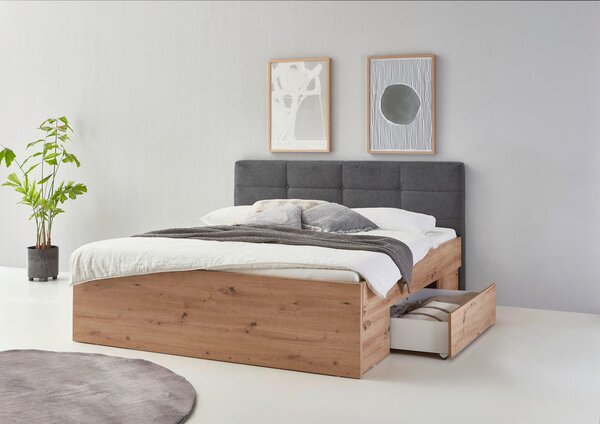 POSTELJA 200 cm x 140 cm , leseni material hrast artisan, antracit