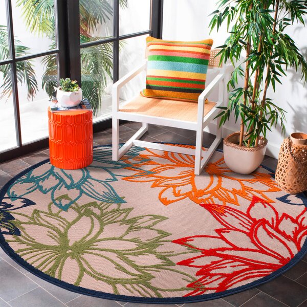 PREPROGA ZA ZUNANJO UPORABO Floral 150 cm tkano večbarvno, bela