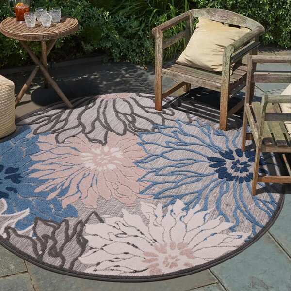 PREPROGA ZA ZUNANJO UPORABO Floral 150 cm tkano modra, siva