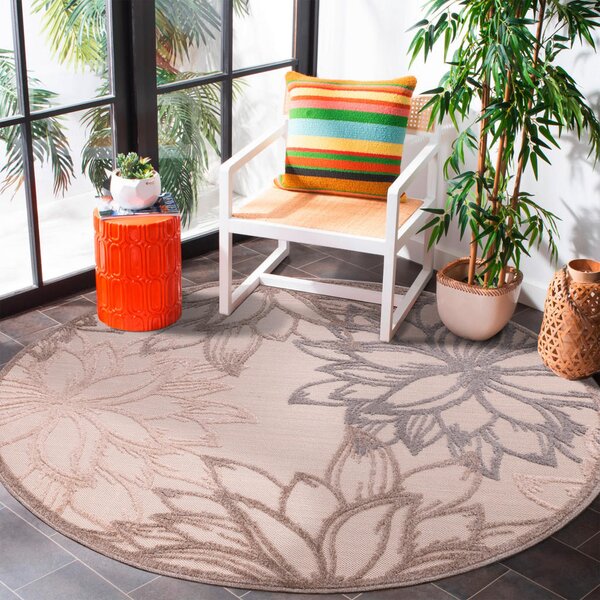 PREPROGA ZA ZUNANJO UPORABO Floral 150 cm tkano krem barve, bež