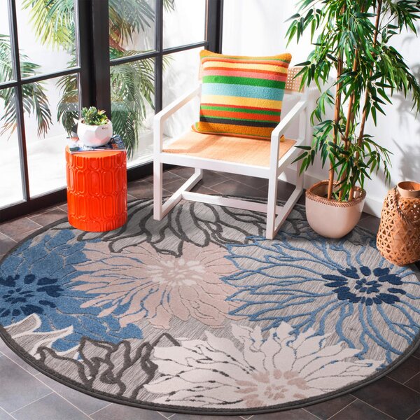 PREPROGA ZA ZUNANJO UPORABO Floral 150 cm tkano modra, siva