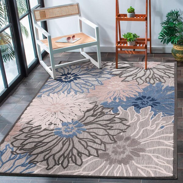 PREPROGA ZA ZUNANJO UPORABO Floral 120/170 cm tkano modra, siva