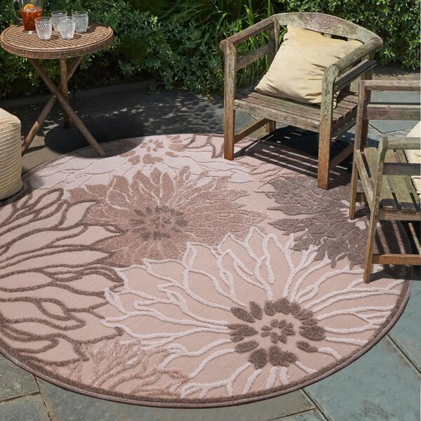 PREPROGA ZA ZUNANJO UPORABO Floral 150 cm tkano rjava, krem barve, bež
