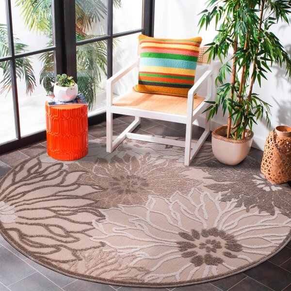 PREPROGA ZA ZUNANJO UPORABO Floral 150 cm tkano rjava, krem barve, bež