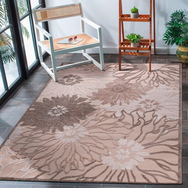 PREPROGA ZA ZUNANJO UPORABO Floral 120/170 cm tkano bež, krem barve, rjava