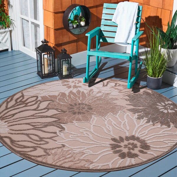 PREPROGA ZA ZUNANJO UPORABO Floral 150 cm tkano rjava, krem barve, bež