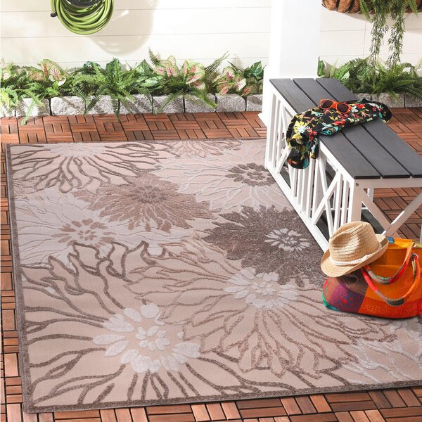 PREPROGA ZA ZUNANJO UPORABO Floral 120/170 cm tkano bež, krem barve, rjava