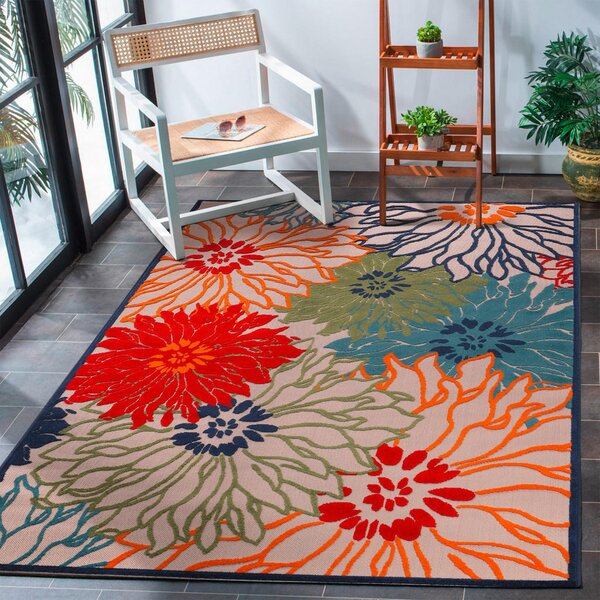 PREPROGA ZA ZUNANJO UPORABO Floral 120/170 cm tkano rdeča
