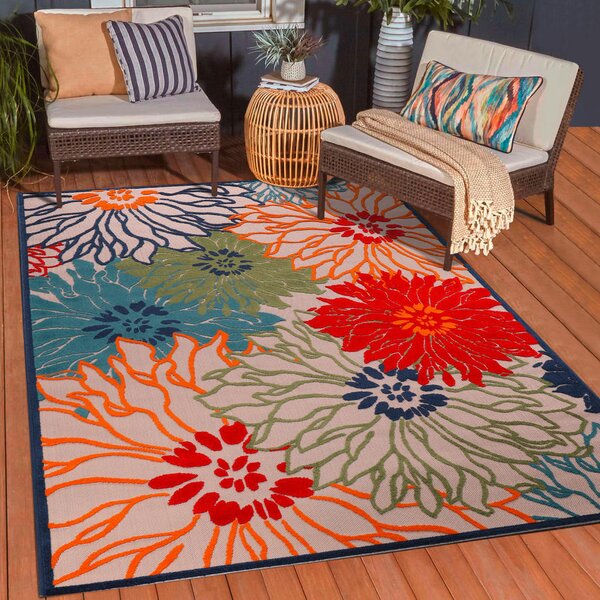 PREPROGA ZA ZUNANJO UPORABO Floral 120/170 cm tkano rdeča