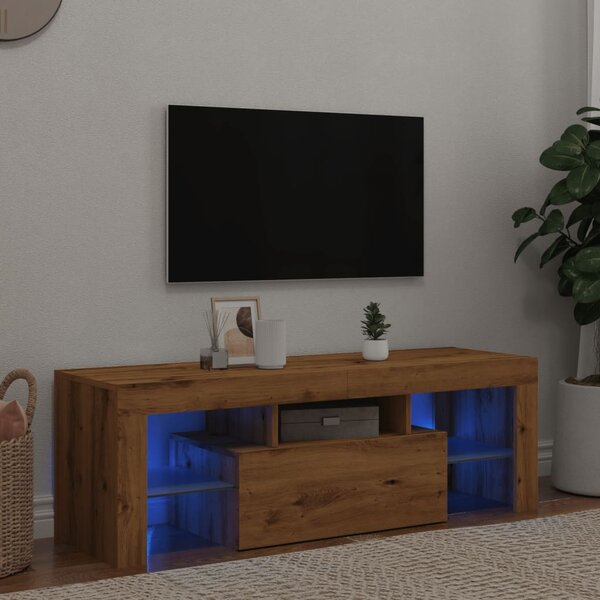 VidaXL TV omarica z LED artisan hrast 120x36,5x40 cm inženirski les