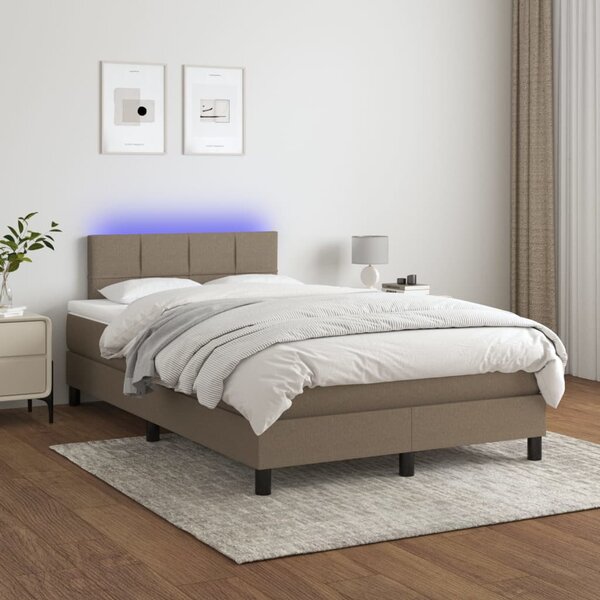 VidaXL Box spring postelja z vzmetnico LED taupe 120x200 cm blago