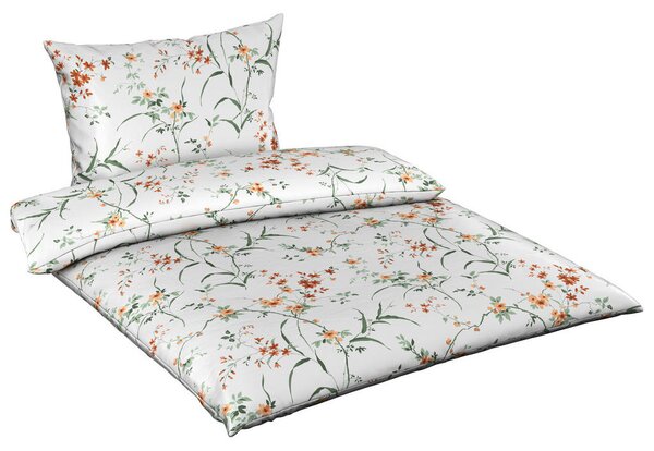 POSTELJNINA FLOWERS 140/200 cm saten rjava, zelena