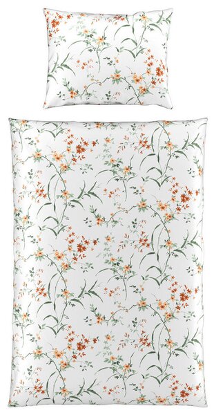 POSTELJNINA FLOWERS 140/200 cm saten rjava, zelena