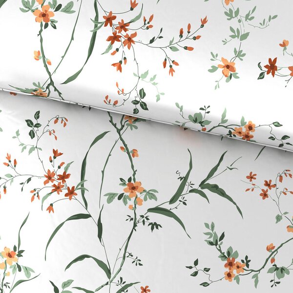 POSTELJNINA FLOWERS 140/200 cm saten rjava, zelena