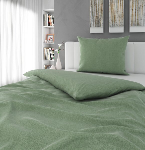 POSTELJNINA STONE WASH 140/200 cm saten zelena