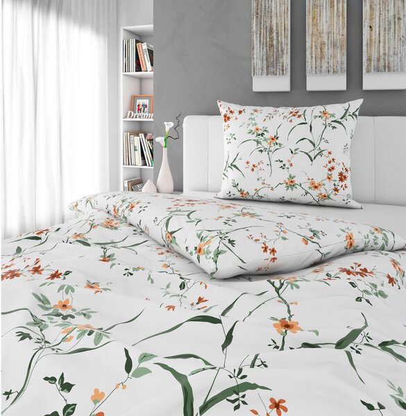 POSTELJNINA FLOWERS 140/200 cm saten rjava, zelena