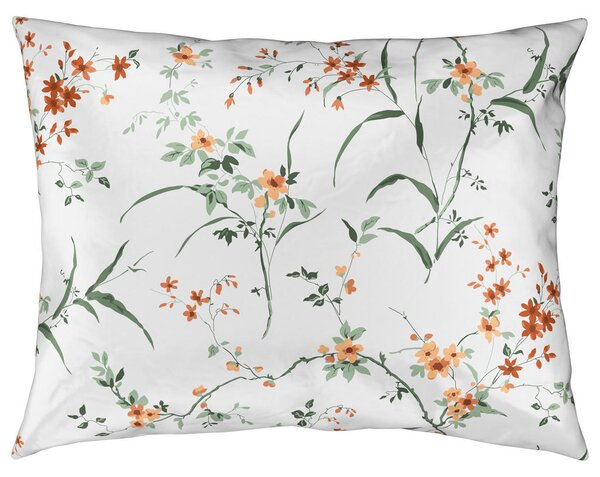 POSTELJNINA FLOWERS 140/200 cm saten rjava, zelena