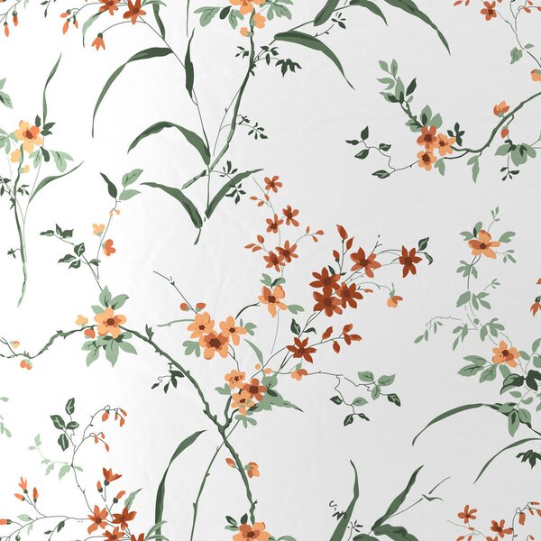 POSTELJNINA FLOWERS 140/200 cm saten rjava, zelena