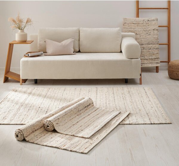 ROČNO TKANA PREPROGA Nova 70/130 cm tkano krem barve
