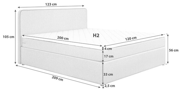 POSTELJA Z VZMETNICO 120 cm x 200 cm , tekstil bež