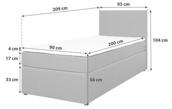POSTELJA Z VZMETNICO 90 cm x 200 cm , tekstil siva