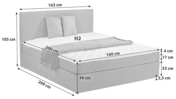 POSTELJA Z VZMETNICO 160 cm x 200 cm , les, tekstil, leseni material siva