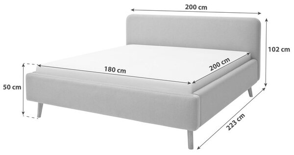 OBLAZINJENA POSTELJA 180 cm x 200 cm , tekstil svetlo siva