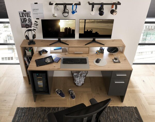 GAMING MIZA leseni material siva, barve hrasta