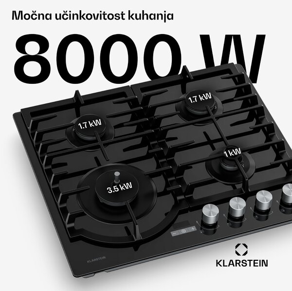 Klarstein Ignito plinsko kuhalo, 8 kW, litinaste nosilke, časovnik, regulacija temperature