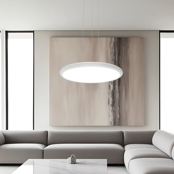 Viokef LED-visoka svetilka Benett, bela, Ø 50 cm, kovina/akril, zatemnjen, Bela, Dnevna soba / jedilnica, Aluminij, Sodobni