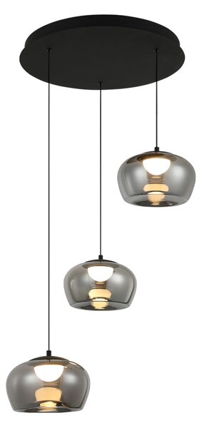 Viokef LED-visoka svetilka Nadia, Ø 48 cm, dimno siva, steklo, 3-žarilna, Siva, Dnevna soba / jedilnica, Steklo