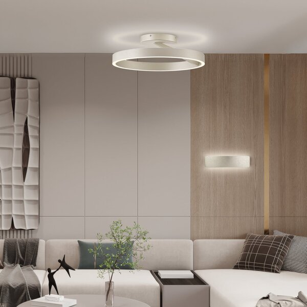 Viokef LED-stropna svetilka Saturn, premer 50 cm, kremno-srebrna, kovinska, zatemnjen, Bež, Dnevna soba / jedilnica, Kovina, Sodobni